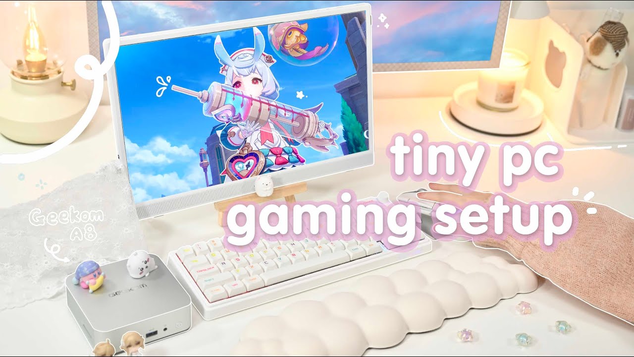 a tiny and cute powerful pc gaming setup Geekom A8 Mac mini Genshin E
