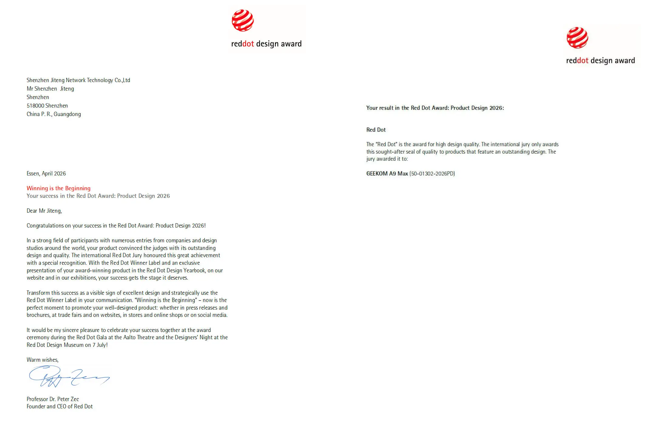 Red Dot Award 2026